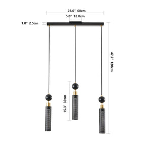 English Elm 25" Modern Black & Gold 3-Light Pendant Chandelier - Adjustable Cylindrical Mesh Shades, E26, Dining/Kitchen Lighting W1340P233174