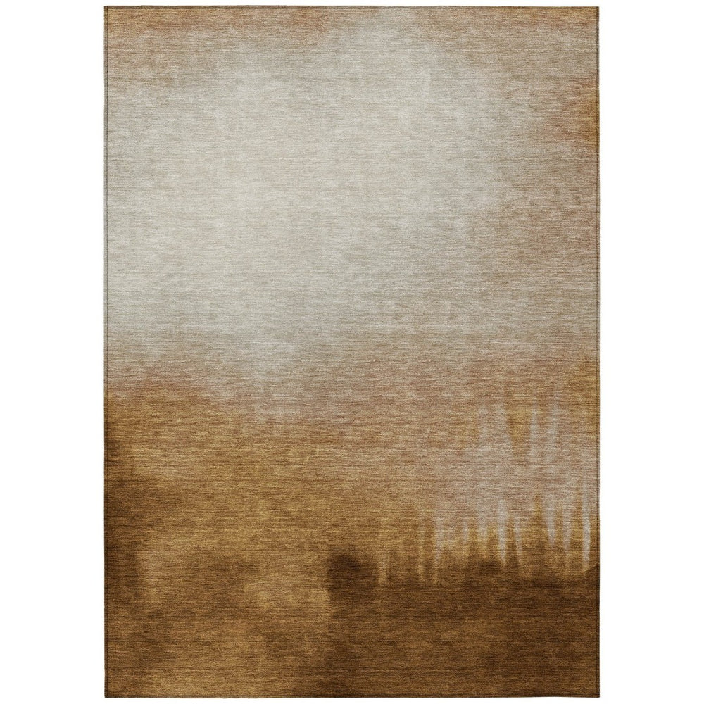 HomeRoots 5' Abstract Copper Ivory Chocolate Washable Area Rug for Indoor Outdoor Use – Durable & Stylish! 691303