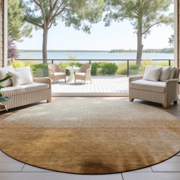 HomeRoots 8' Copper Abstract Round Rug - Stylish, Washable Indoor/Outdoor Area Rug for High-Traffic Spaces 691304