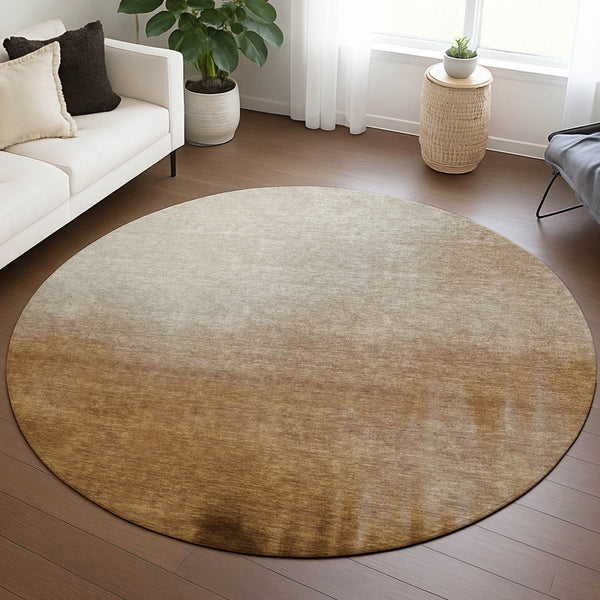HomeRoots 8' Copper Abstract Round Rug - Stylish, Washable Indoor/Outdoor Area Rug for High-Traffic Spaces 691304
