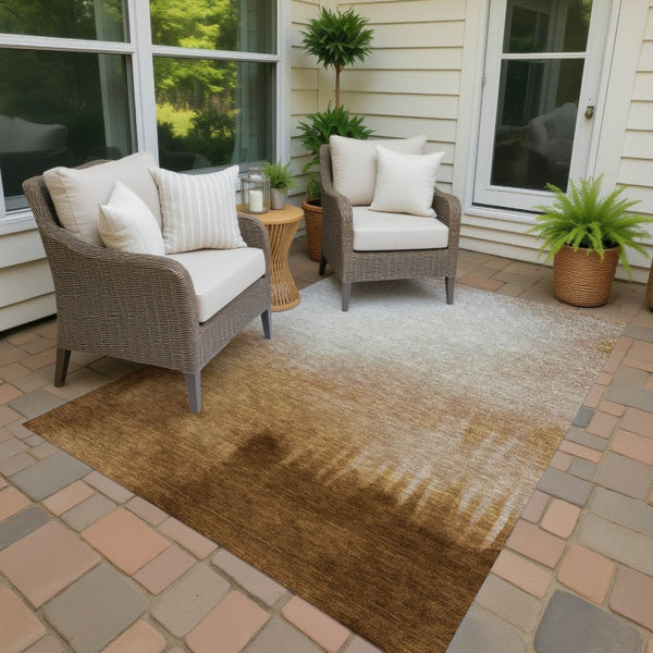 HomeRoots 8' X 10' Stylish Copper, Ivory & Chocolate Abstract Washable Area Rug for Indoor/Outdoor Use 691305