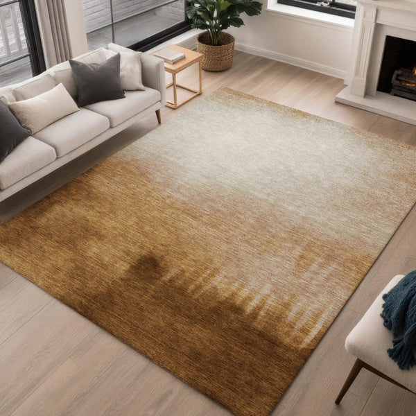 HomeRoots 8' X 10' Stylish Copper, Ivory & Chocolate Abstract Washable Area Rug for Indoor/Outdoor Use 691305