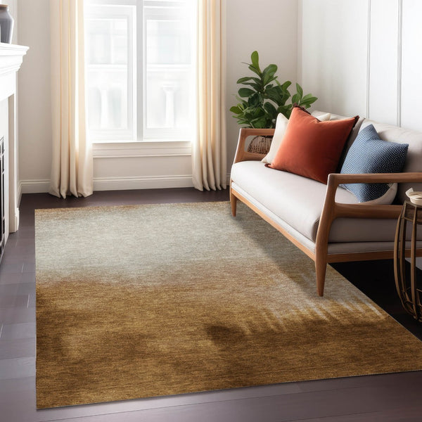 HomeRoots 8' X 10' Stylish Copper, Ivory & Chocolate Abstract Washable Area Rug for Indoor/Outdoor Use 691305