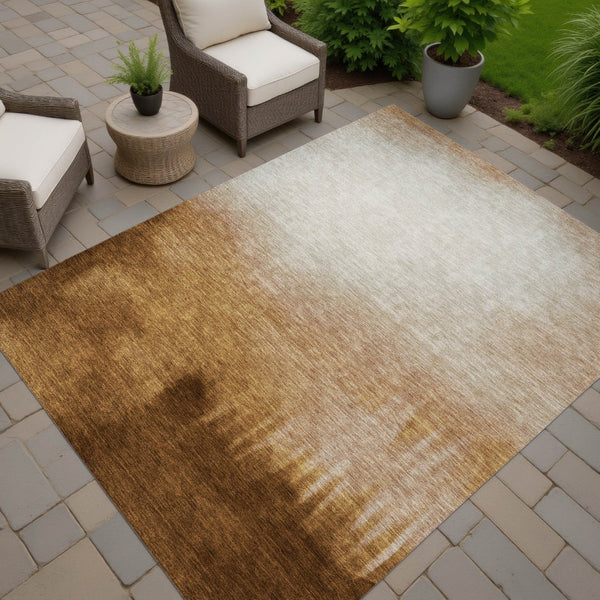 HomeRoots 8' X 10' Stylish Copper, Ivory & Chocolate Abstract Washable Area Rug for Indoor/Outdoor Use 691305