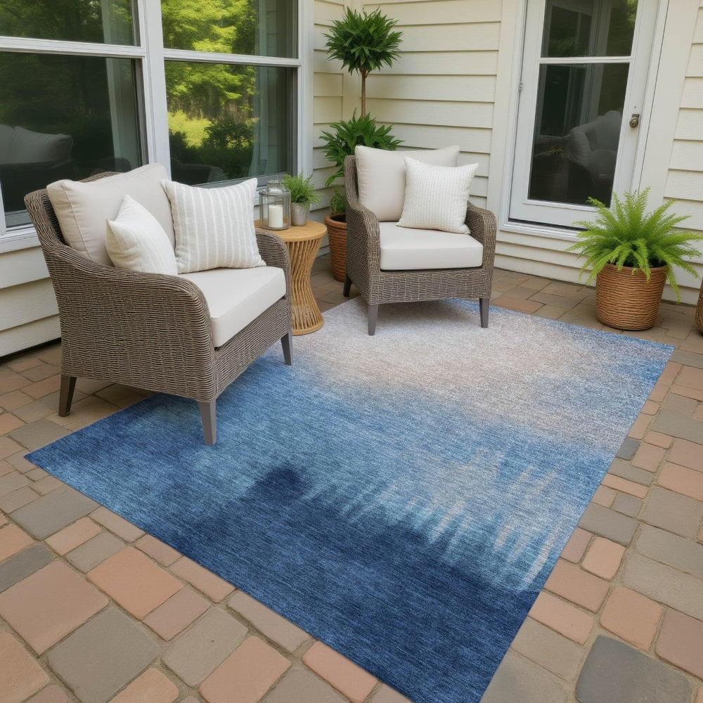 HomeRoots 5' X 8' Durable Denim Blue, Beige & Cream Abstract Area Rug – Stylish, Washable for Indoor/Outdoor Use 691309