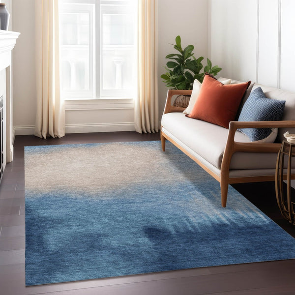 HomeRoots 5' X 8' Durable Denim Blue, Beige & Cream Abstract Area Rug – Stylish, Washable for Indoor/Outdoor Use 691309