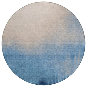 HomeRoots 8' Modern Round Abstract Area Rug in Denim Blue, Beige & Cream - Washable, Durable & Stylish! 691310