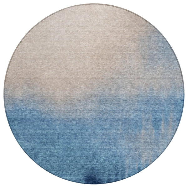 HomeRoots 8' Modern Round Abstract Area Rug in Denim Blue, Beige & Cream - Washable, Durable & Stylish! 691310