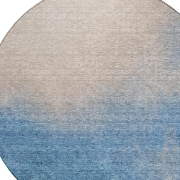 HomeRoots 8' Modern Round Abstract Area Rug in Denim Blue, Beige & Cream - Washable, Durable & Stylish! 691310