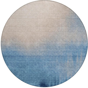 HomeRoots 8' Modern Round Abstract Area Rug in Denim Blue, Beige & Cream - Washable, Durable & Stylish! 691310