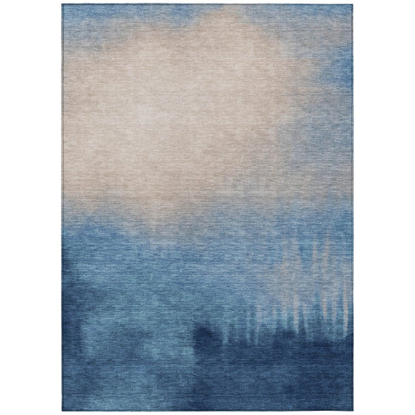 HomeRoots 8' X 10' Denim Blue Beige Cream Abstract Area Rug – Durable, Washable, Stylish for Indoor & Outdoor Use 691311