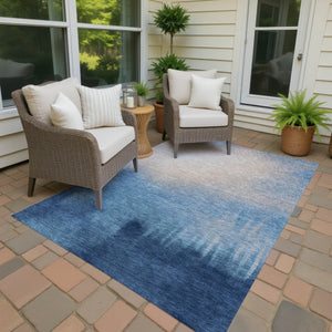 HomeRoots 9' Indoor Outdoor Abstract Area Rug in Denim Blue, Beige & Cream - Washable, Durable, Stylish Decor 691312