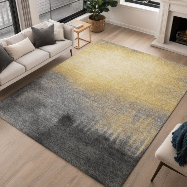 HomeRoots 5' X 8' Modern Abstract Granite Gray and Gold Washable Area Rug for Indoor and Outdoor Spaces 691315