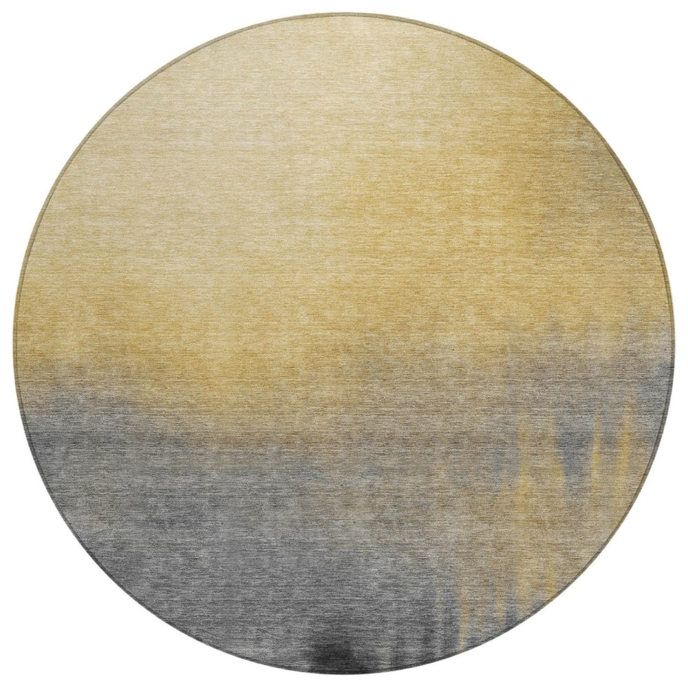 HomeRoots 8' Granite Gray Gold Round Abstract Area Rug - Stylish, Washable, Indoor/Outdoor, Modern Design! 691316