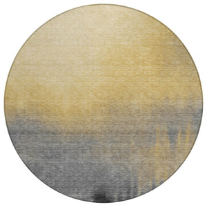 HomeRoots 8' Granite Gray Gold Round Abstract Area Rug - Stylish, Washable, Indoor/Outdoor, Modern Design! 691316