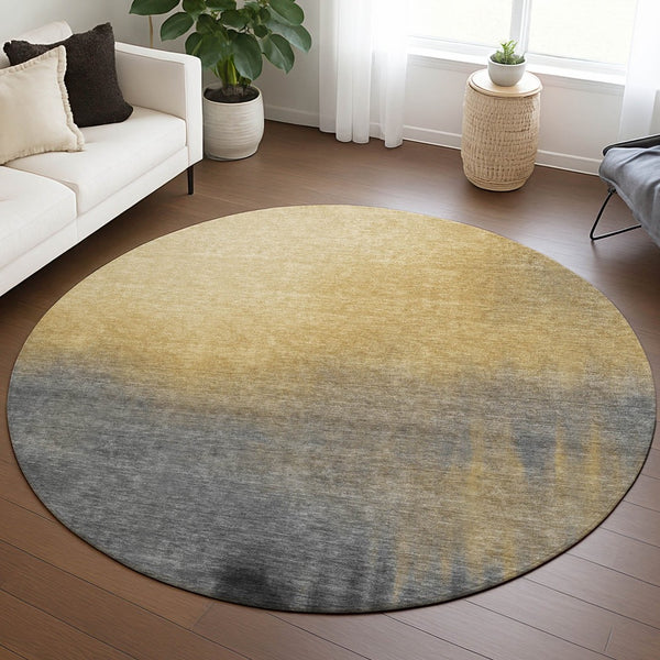 HomeRoots 8' Granite Gray Gold Round Abstract Area Rug - Stylish, Washable, Indoor/Outdoor, Modern Design! 691316