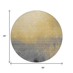 HomeRoots 8' Granite Gray Gold Round Abstract Area Rug - Stylish, Washable, Indoor/Outdoor, Modern Design! 691316