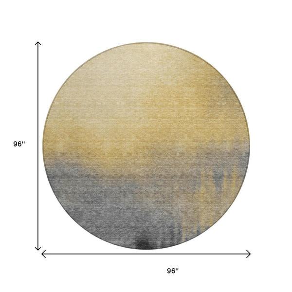 HomeRoots 8' Granite Gray Gold Round Abstract Area Rug - Stylish, Washable, Indoor/Outdoor, Modern Design! 691316