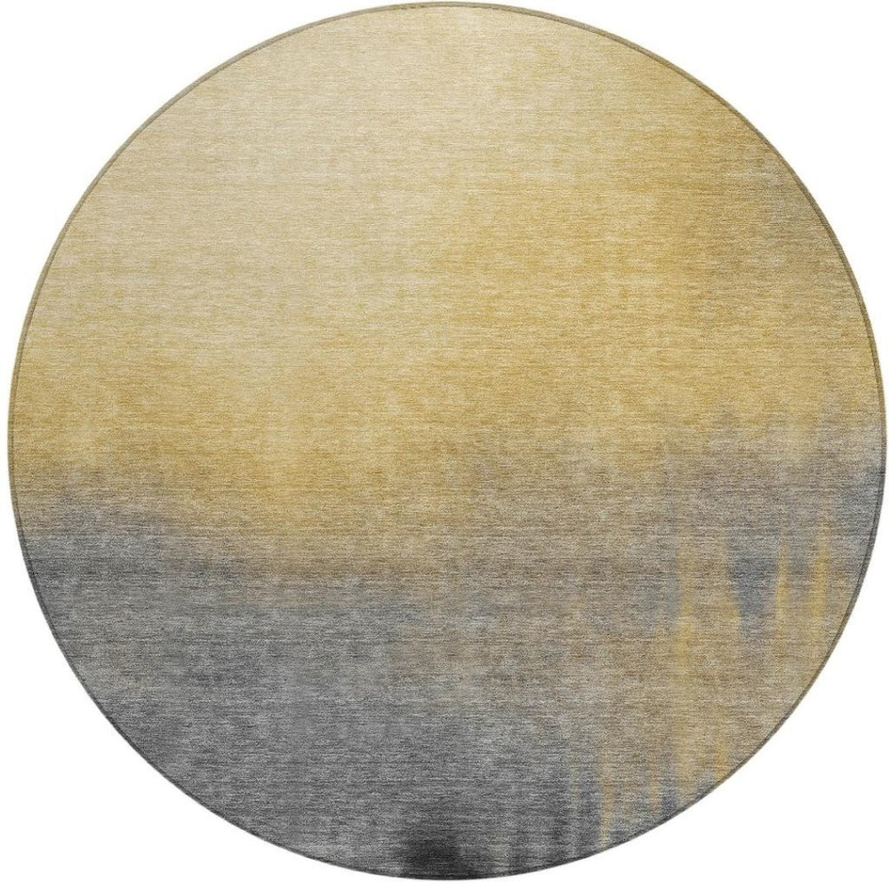 HomeRoots 8' Granite Gray Gold Round Abstract Area Rug - Stylish, Washable, Indoor/Outdoor, Modern Design! 691316