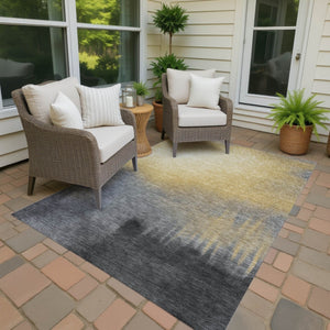 HomeRoots 9' X 12' Durable Granite Gray and Gold Abstract Washable Area Rug for Indoor and Outdoor Spaces 691318