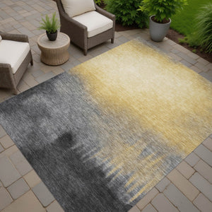 HomeRoots 9' X 12' Durable Granite Gray and Gold Abstract Washable Area Rug for Indoor and Outdoor Spaces 691318