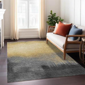 HomeRoots 10' Modern Abstract Granite Gray and Gold Area Rug – Washable, Durable for Indoor & Outdoor Use 691319