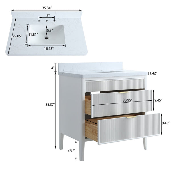 English Elm Fully Assembled 36 Inch White Bathroom Vanity with Carrara Marble Top and Soft Close Cabinet W1826P439634