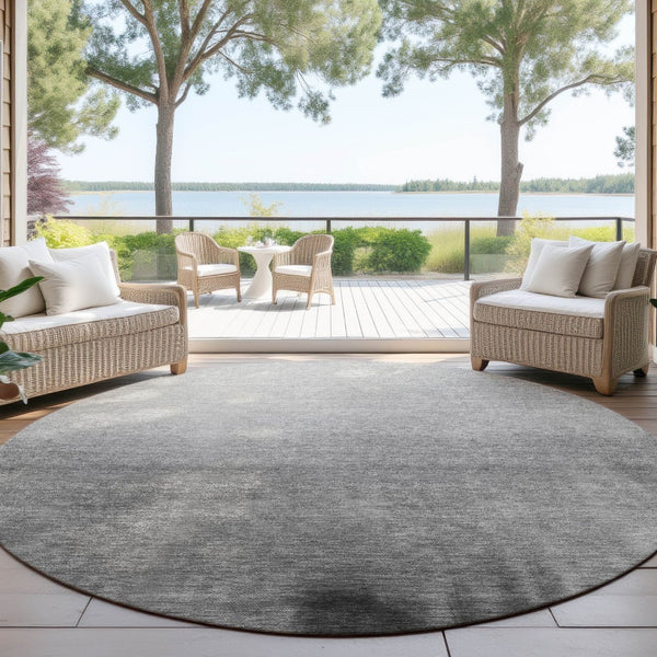 HomeRoots 8' Modern Gray Silver Black Round Abstract Area Rug - Washable, Durable Design for Indoor/Outdoor Use 691322