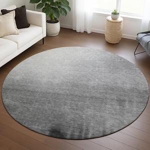 HomeRoots 8' Modern Gray Silver Black Round Abstract Area Rug - Washable, Durable Design for Indoor/Outdoor Use 691322