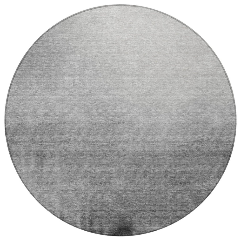 HomeRoots 8' Modern Gray Silver Black Round Abstract Area Rug - Washable, Durable Design for Indoor/Outdoor Use 691322