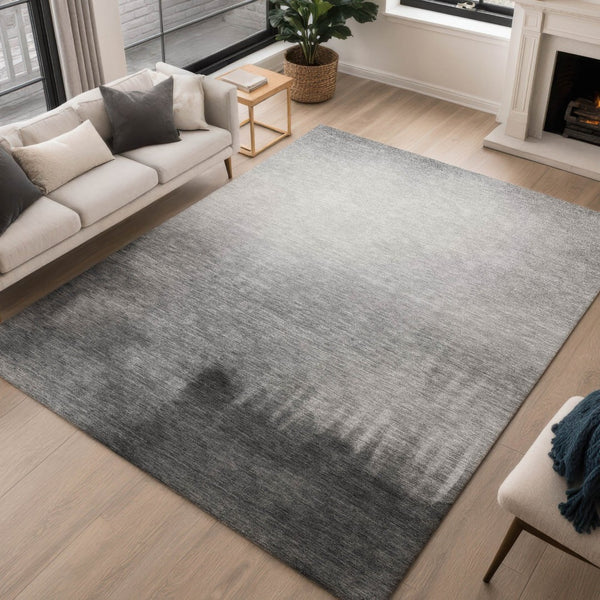 HomeRoots 8' Modern Gray Silver and Black Abstract Area Rug – Durable, Washable, Indoor-Outdoor Design for All Spaces 691323