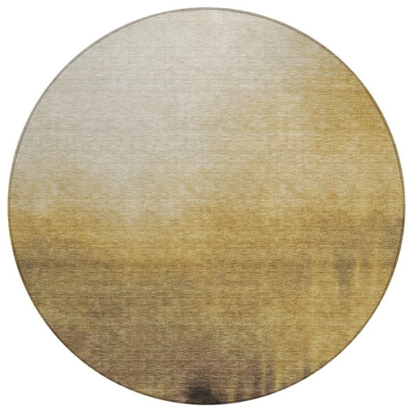 HomeRoots 8' Round Washable Area Rug in Amber Brown & Ivory - Stylish Geometric Design for Indoor/Outdoor Use 691328