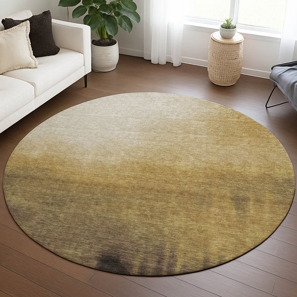 HomeRoots 8' Round Washable Area Rug in Amber Brown & Ivory - Stylish Geometric Design for Indoor/Outdoor Use 691328