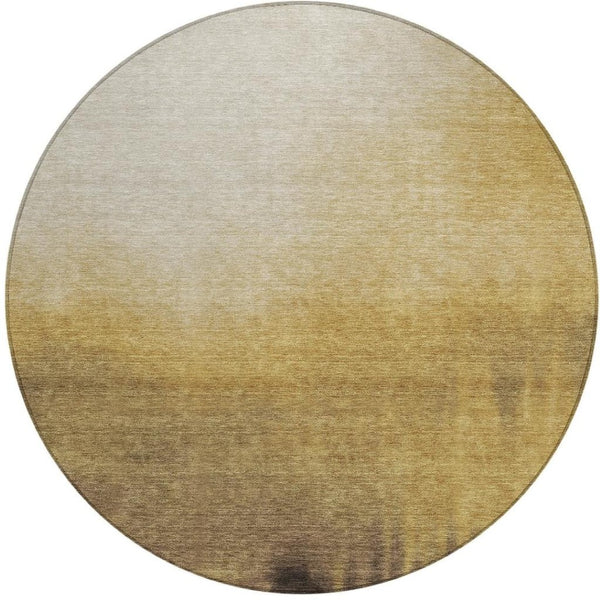 HomeRoots 8' Round Washable Area Rug in Amber Brown & Ivory - Stylish Geometric Design for Indoor/Outdoor Use 691328