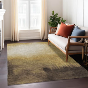 HomeRoots 8' X 10' Amber Brown And Ivory Abstract Rug - Stylish, Washable, Durable for Indoor & Outdoor Use 691329