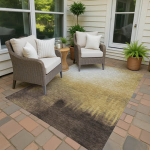 HomeRoots 9' X 12' Amber Brown and Ivory Abstract Area Rug – Stylish, Washable, Durable for Indoor & Outdoor Use 691330