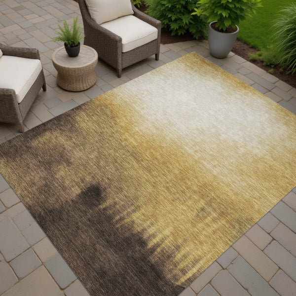 HomeRoots 9' X 12' Amber Brown and Ivory Abstract Area Rug – Stylish, Washable, Durable for Indoor & Outdoor Use 691330