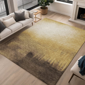 HomeRoots 10' X 14' Amber Brown & Ivory Abstract Washable Area Rug – Stylish, Durable, Indoor/Outdoor Essential 691331