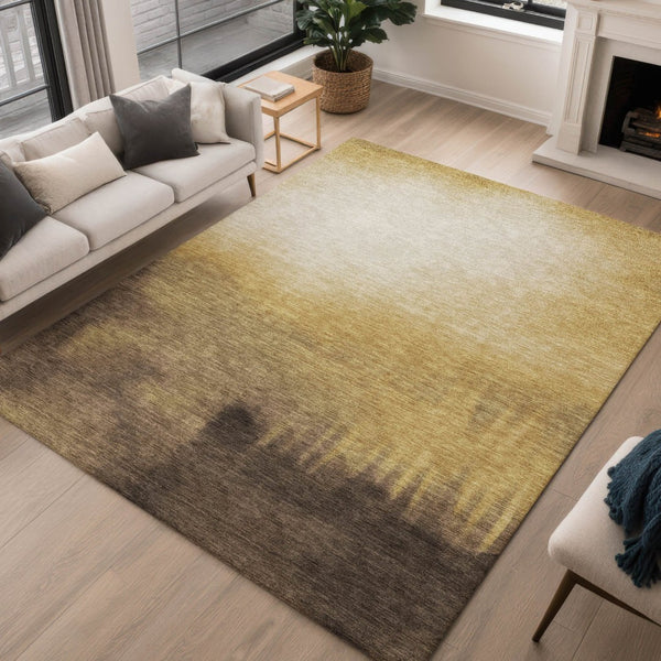 HomeRoots 10' X 14' Amber Brown & Ivory Abstract Washable Area Rug – Stylish, Durable, Indoor/Outdoor Essential 691331
