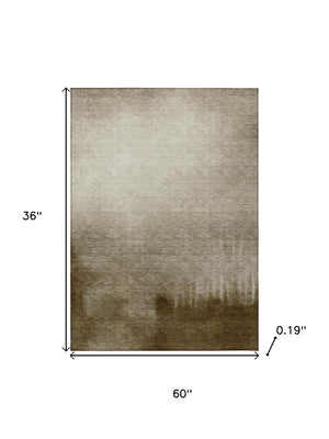HomeRoots 5' Khaki Brown & Beige Abstract Area Rug – Durable, Washable Design for Indoor & Outdoor Spaces 691333