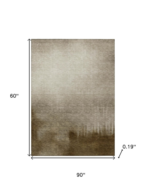 HomeRoots 5' Khaki Brown & Beige Abstract Area Rug – Durable, Washable Design for Indoor & Outdoor Spaces 691333