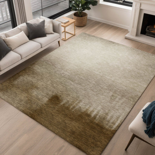 HomeRoots 5' Khaki Brown & Beige Abstract Area Rug – Durable, Washable Design for Indoor & Outdoor Spaces 691333