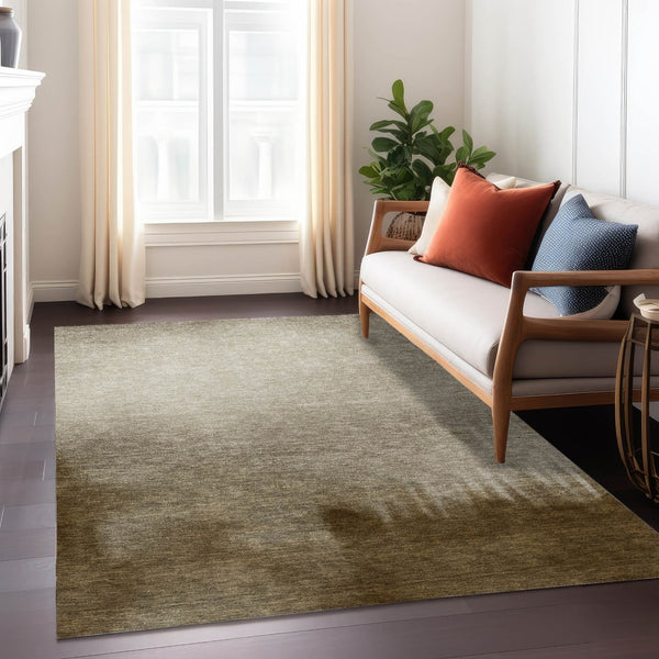 HomeRoots 5' Khaki Brown & Beige Abstract Area Rug – Durable, Washable Design for Indoor & Outdoor Spaces 691333