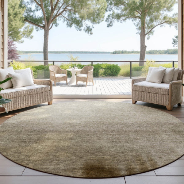 HomeRoots 8' Khaki Brown & Beige Round Abstract Rug - Stylish, Washable, Durable for Indoor & Outdoor Use! 691334