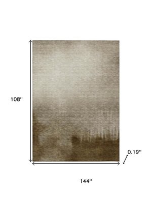 HomeRoots 9' X 12' Khaki Brown & Beige Abstract Indoor-Outdoor Rug – Durable, Washable, Modern & Stylish Design 691336