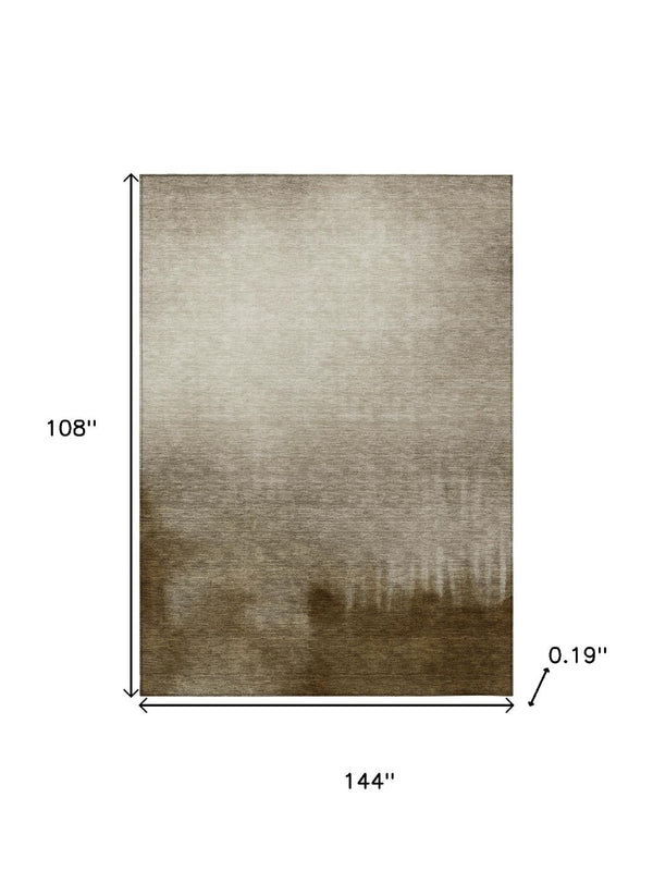 HomeRoots 9' X 12' Khaki Brown & Beige Abstract Indoor-Outdoor Rug – Durable, Washable, Modern & Stylish Design 691336