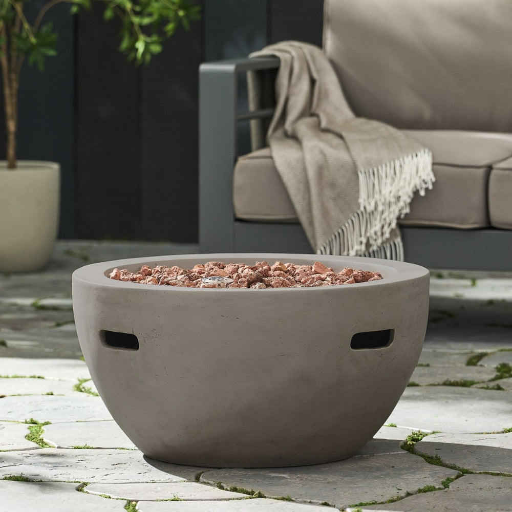 English Elm 27" Mgo Bowl Fire Pit 40000 Btu Propane Concrete Finish Outdoor Patio Focal Point N772P401888G