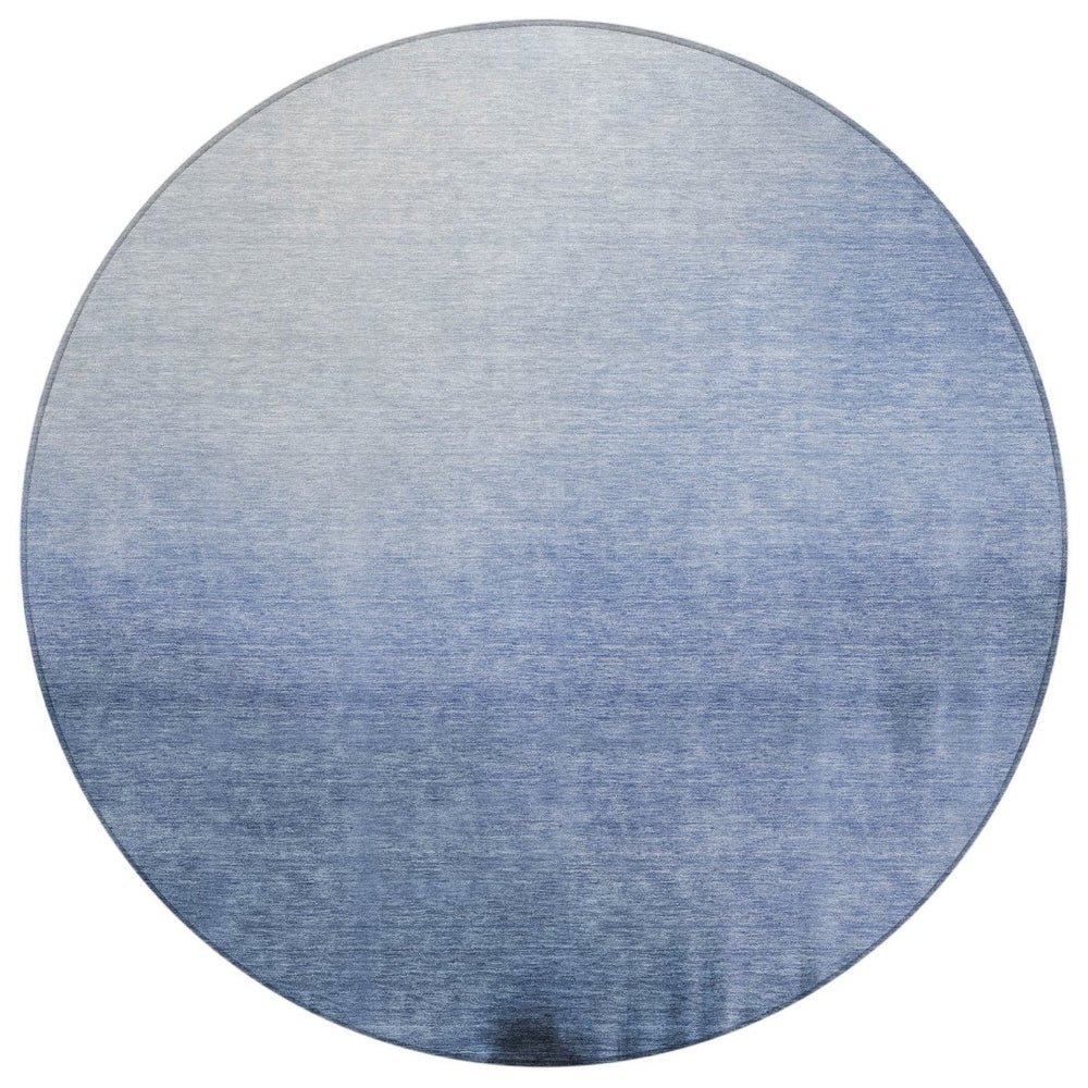 HomeRoots 8' Round Abstract Area Rug in Navy, Charcoal & Sky Blue - Washable, Durable for Indoor & Outdoor Use 691340