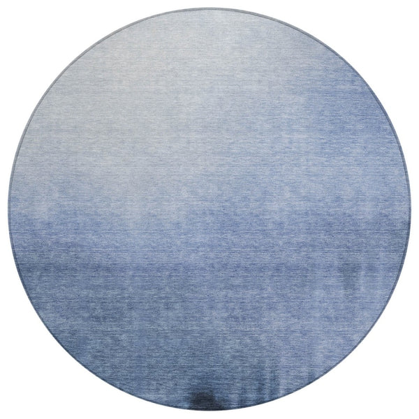 HomeRoots 8' Round Abstract Area Rug in Navy, Charcoal & Sky Blue - Washable, Durable for Indoor & Outdoor Use 691340