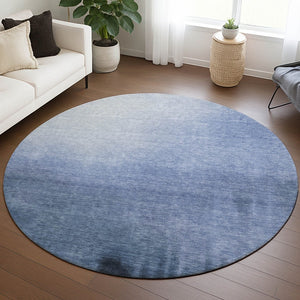 HomeRoots 8' Round Abstract Area Rug in Navy, Charcoal & Sky Blue - Washable, Durable for Indoor & Outdoor Use 691340
